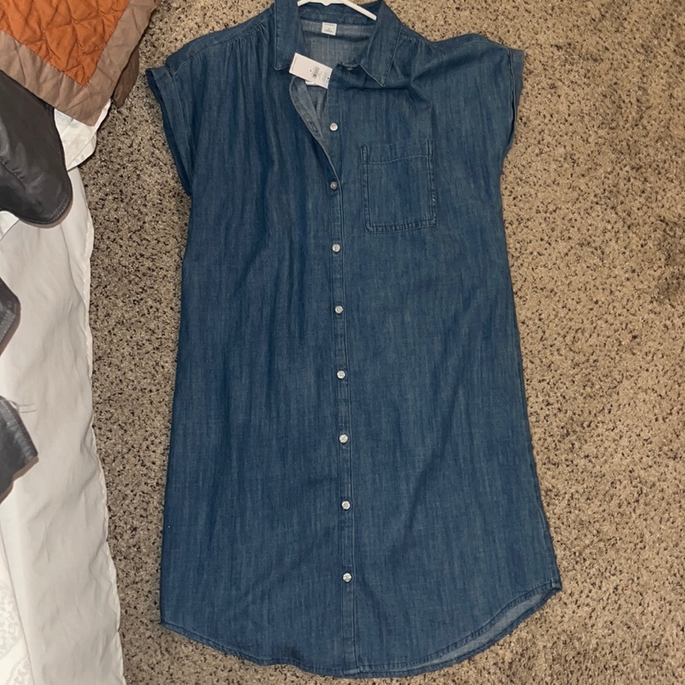 old navy blue denim short sleeve shirt dress